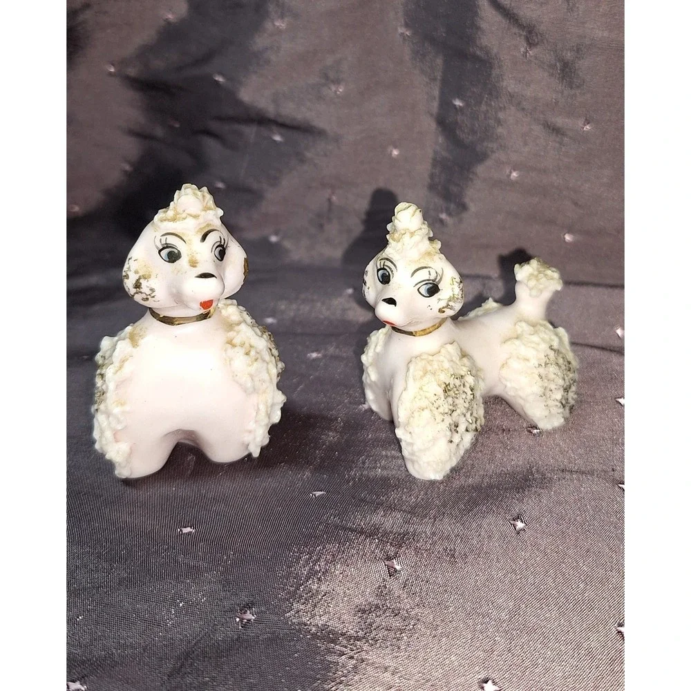 Set of Two Vintage 1950s Spaghetti glass Glass Poodle Figurines